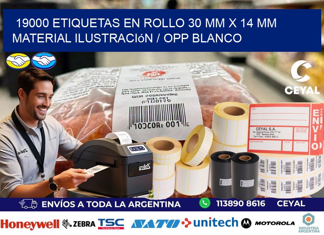 19000 Etiquetas en rollo 30 mm x 14 mm material Ilustración / OPP Blanco
