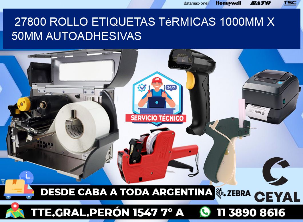 27800 Rollo Etiquetas Térmicas 1000mm X 50mm Autoadhesivas