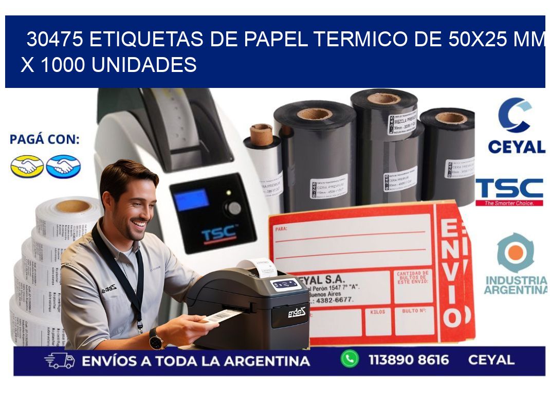 30475 Etiquetas De Papel Termico De 50×25 Mm X 1000 Unidades