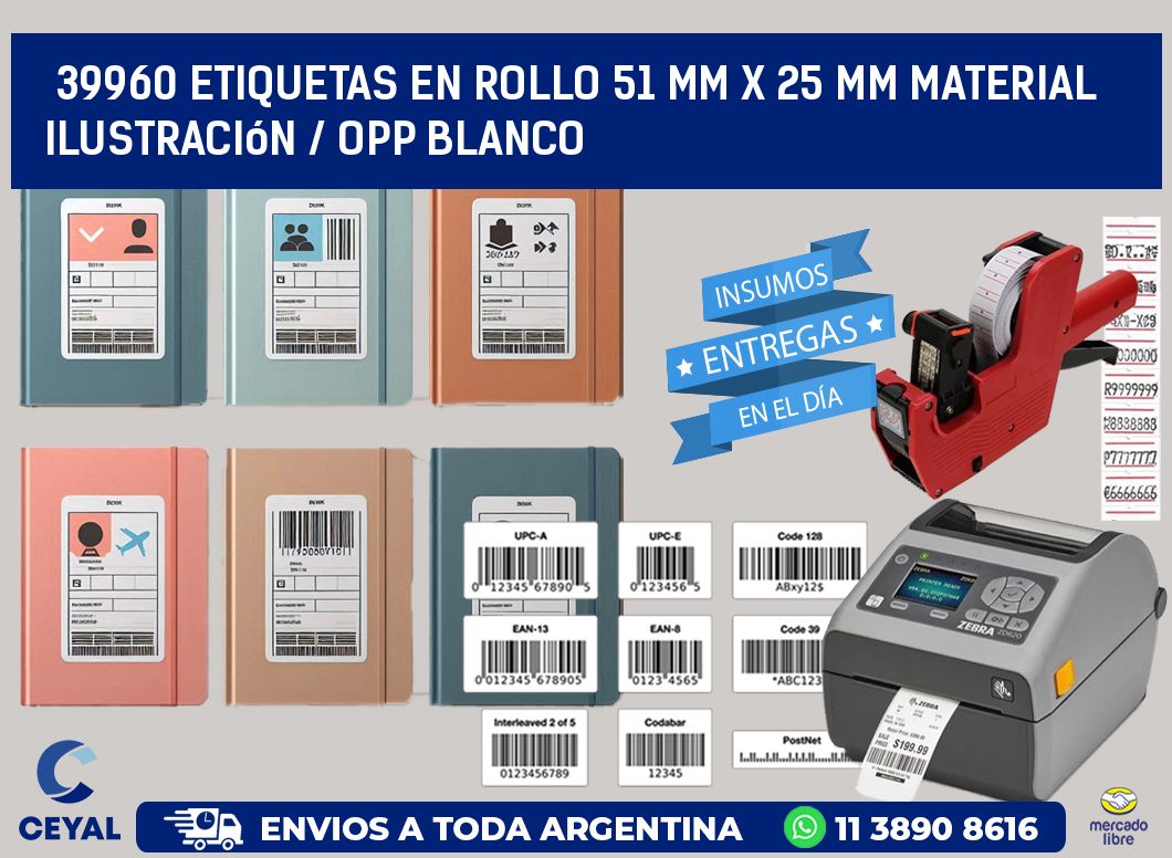 39960 Etiquetas en rollo 51 mm x 25 mm material Ilustración / OPP Blanco