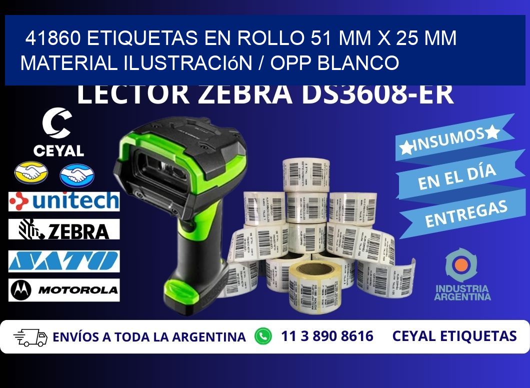41860 Etiquetas en rollo 51 mm x 25 mm material Ilustración / OPP Blanco