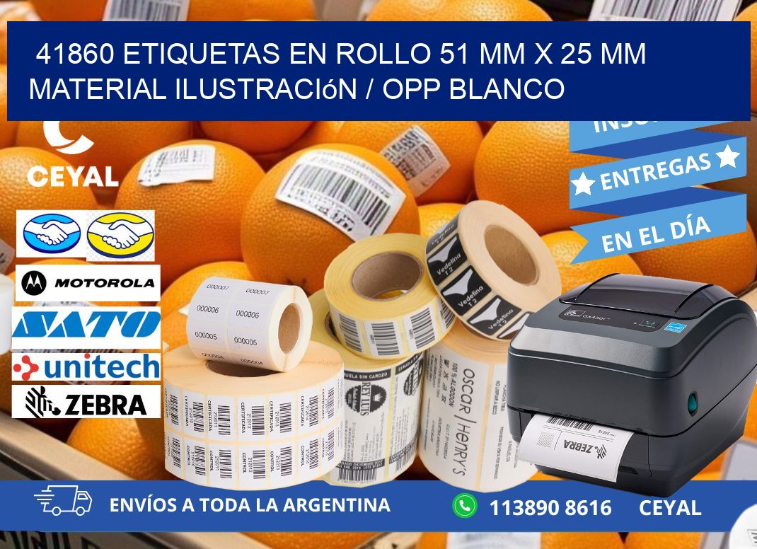 41860 Etiquetas en rollo 51 mm x 25 mm material Ilustración / OPP Blanco