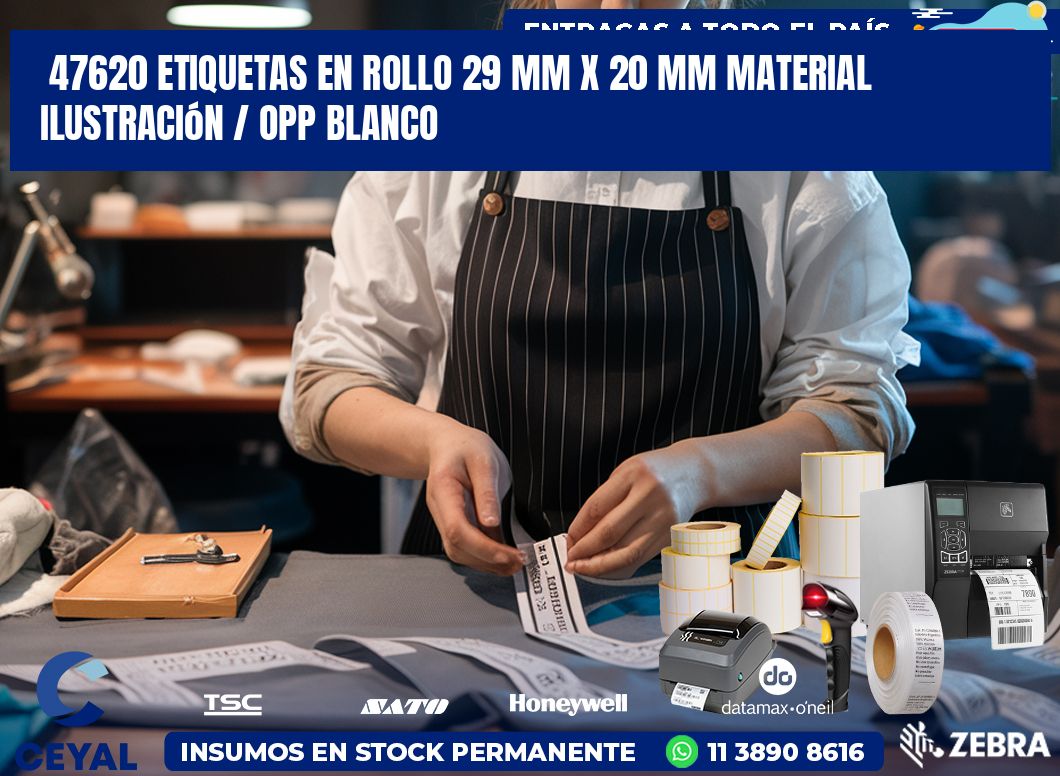 47620 Etiquetas en rollo 29 mm x 20 mm material Ilustración / OPP Blanco