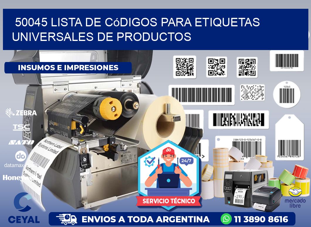 50045 Lista de códigos para etiquetas universales de productos