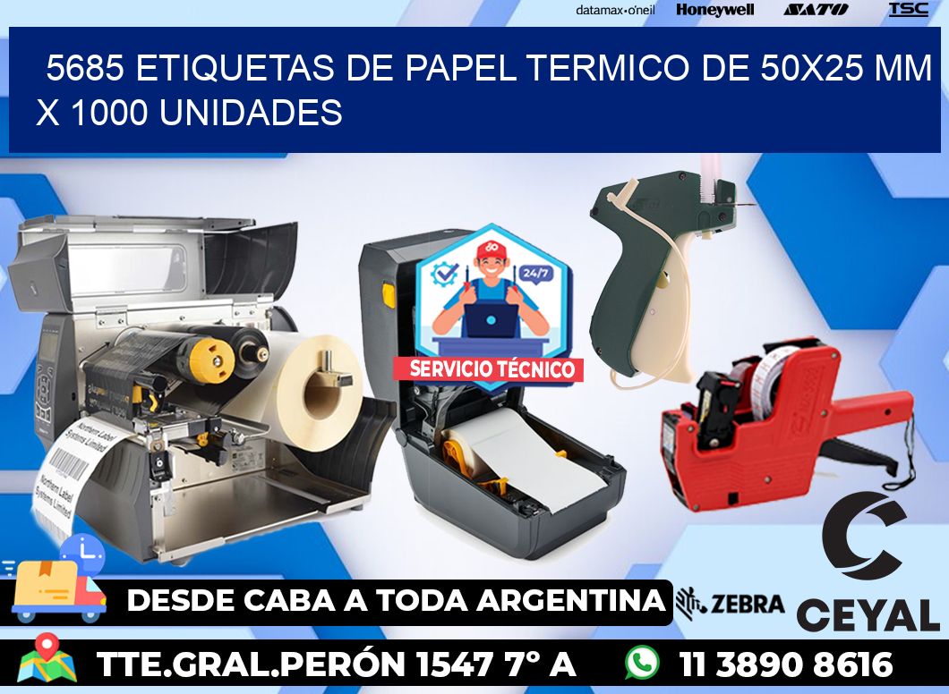 5685 Etiquetas De Papel Termico De 50x25 Mm X 1000 Unidades