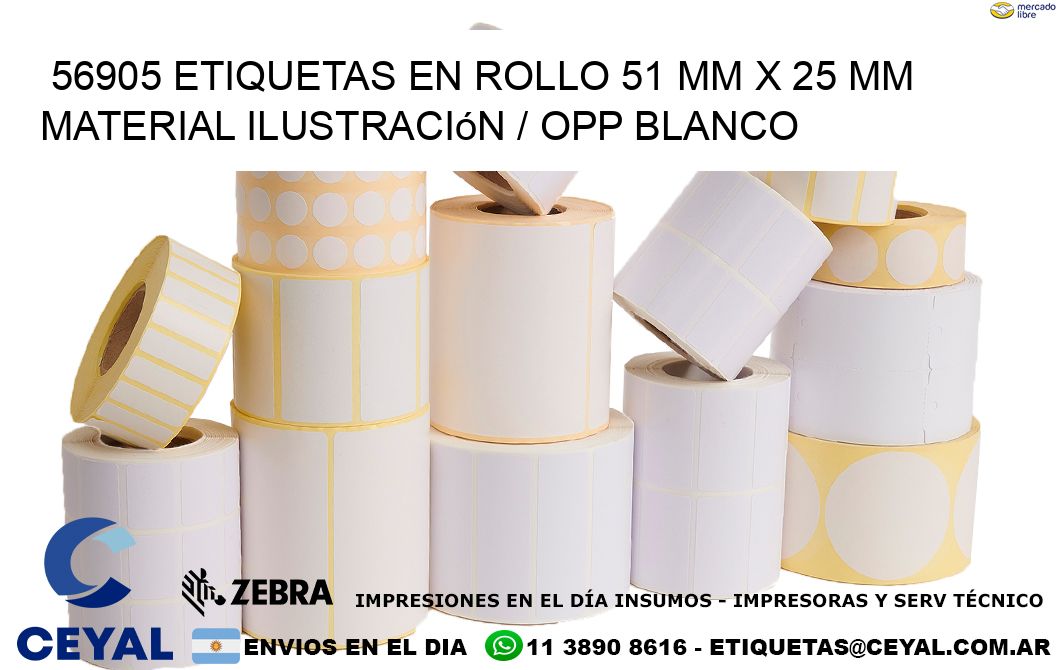 56905 Etiquetas en rollo 51 mm x 25 mm material Ilustración / OPP Blanco