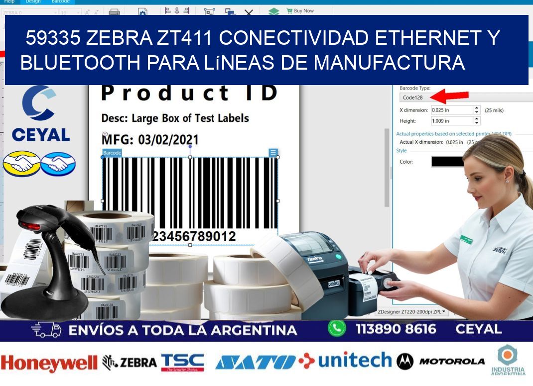 59335 Zebra ZT411 conectividad ethernet y Bluetooth para líneas de manufactura