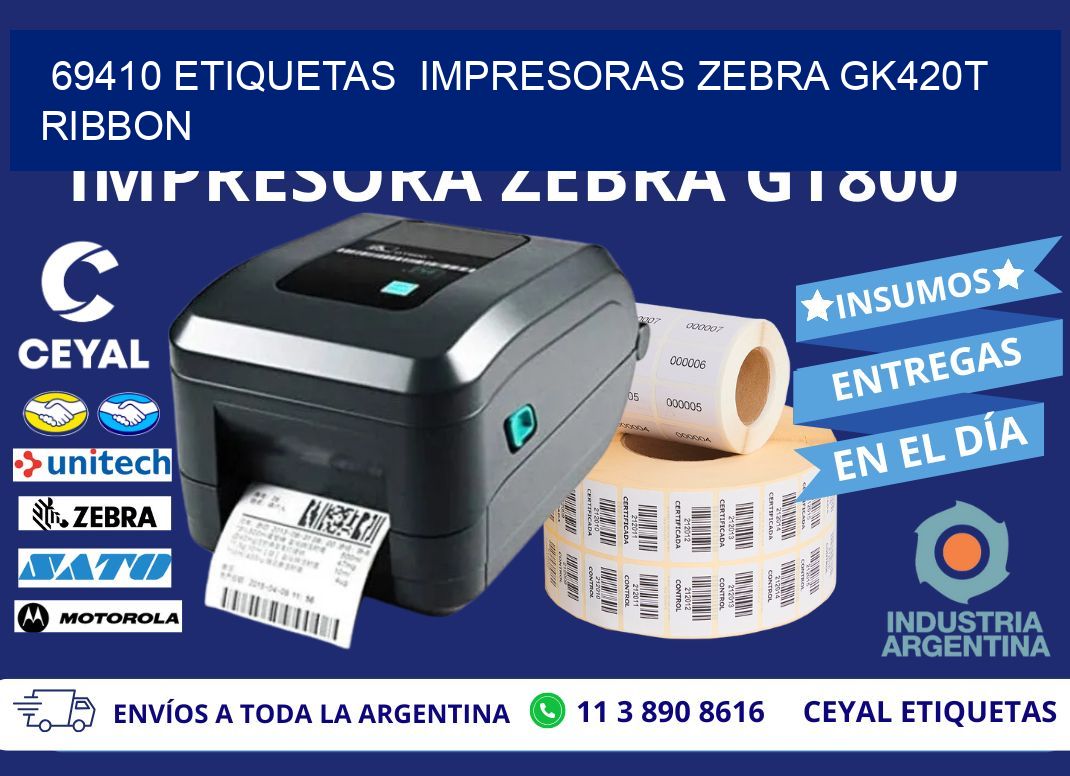 69410 Etiquetas  impresoras zebra gk420t ribbon