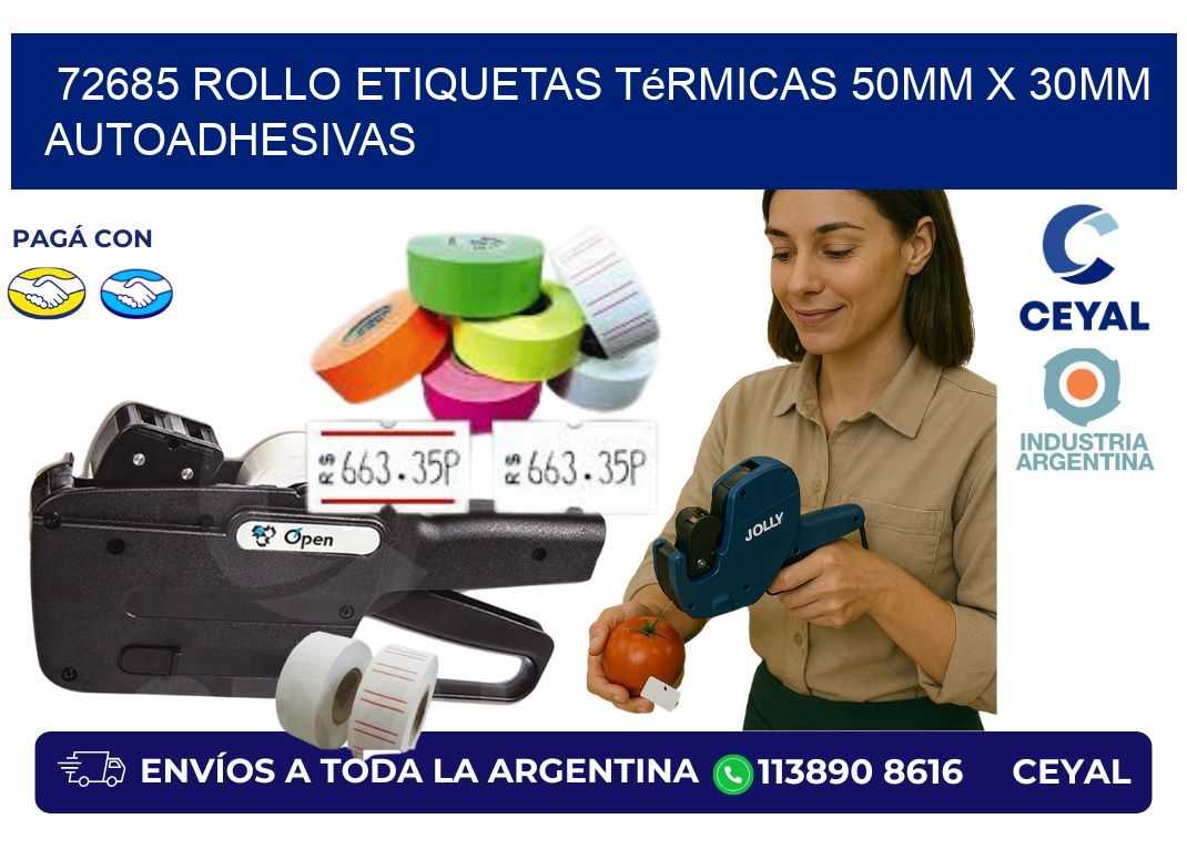 72685 Rollo Etiquetas Térmicas 50mm X 30mm Autoadhesivas