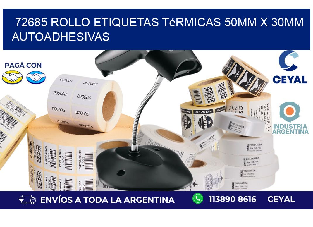 72685 Rollo Etiquetas Térmicas 50mm X 30mm Autoadhesivas