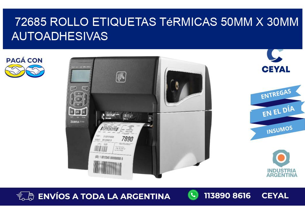 72685 Rollo Etiquetas Térmicas 50mm X 30mm Autoadhesivas