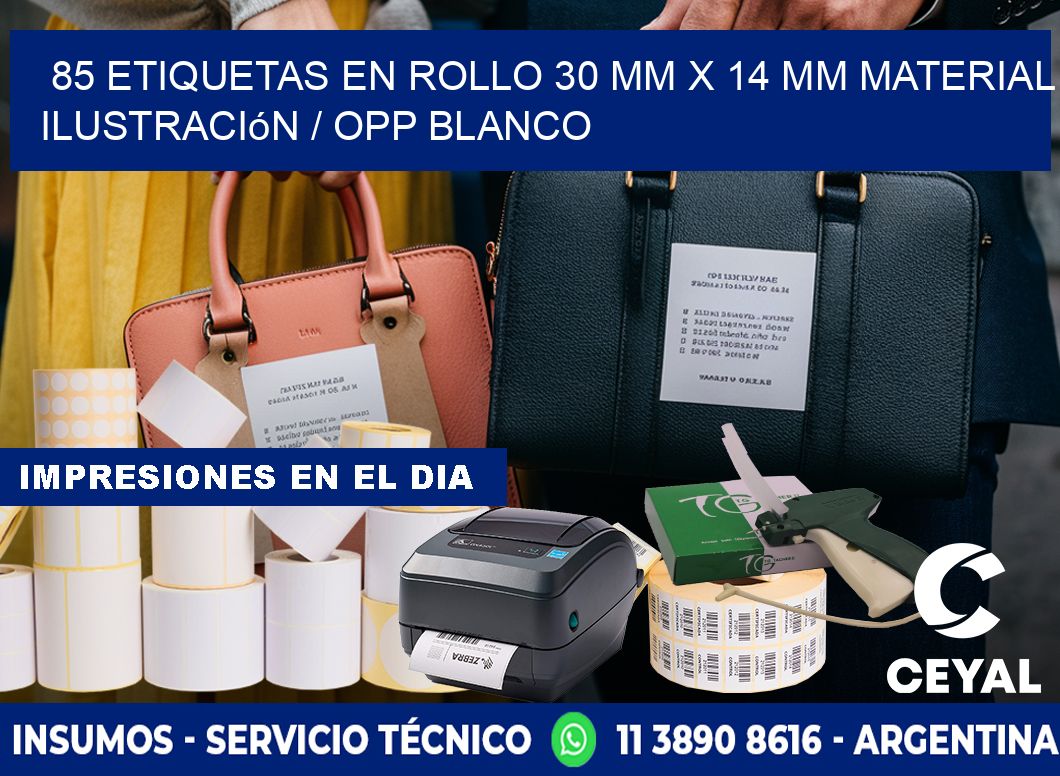 85 Etiquetas en rollo 30 mm x 14 mm material Ilustración / OPP Blanco