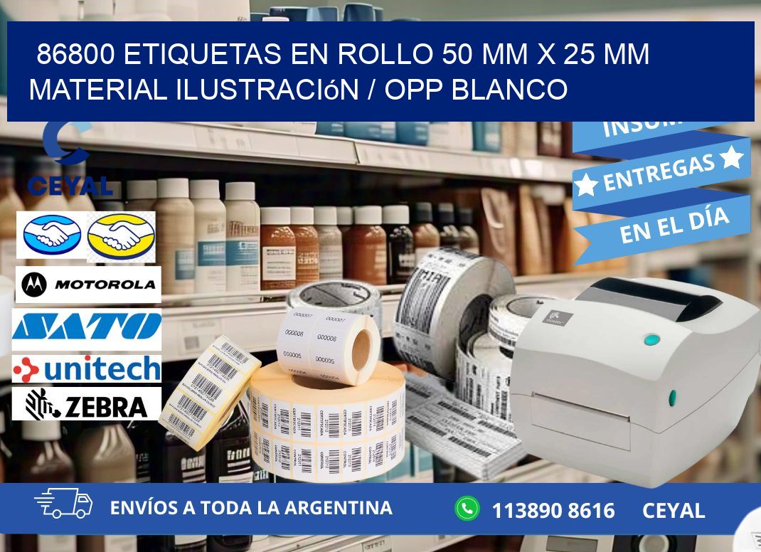 86800 Etiquetas en rollo 50 mm x 25 mm material Ilustración / OPP Blanco