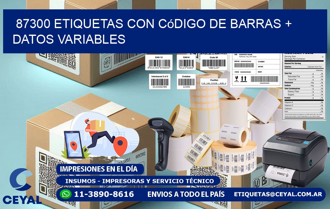 87300 etiquetas con código de barras + datos variables