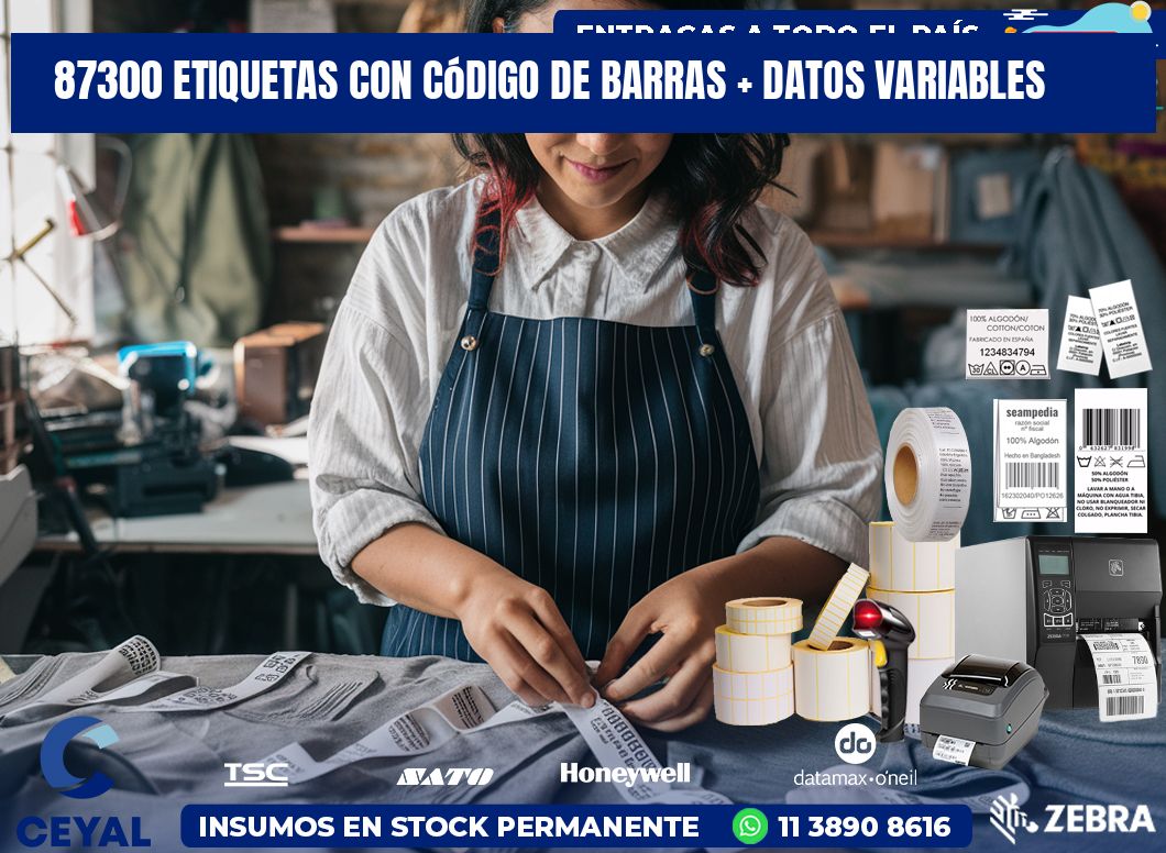 87300 etiquetas con código de barras + datos variables
