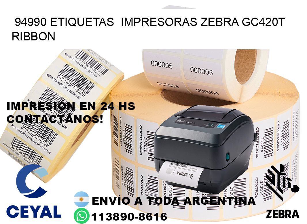 94990 etiquetas  impresoras zebra gc420t ribbon