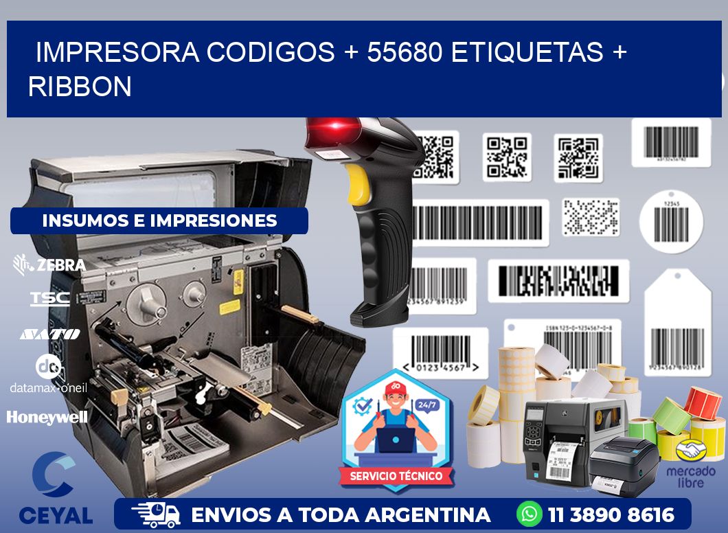 impresora codigos + 55680 etiquetas + ribbon