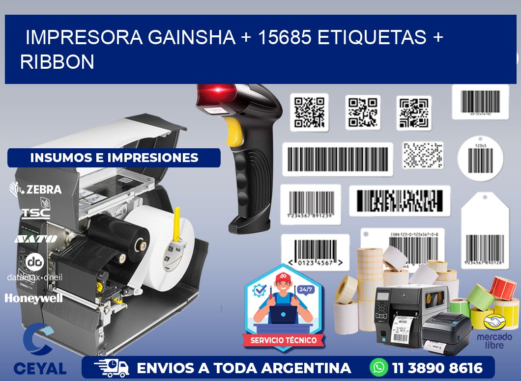 impresora gainsha + 15685 etiquetas + ribbon