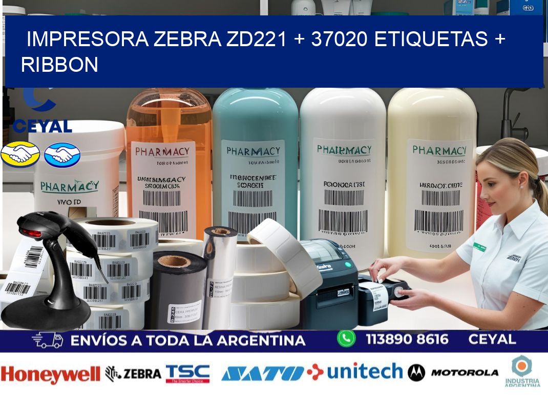 impresora zebra zd221 + 37020 etiquetas + ribbon