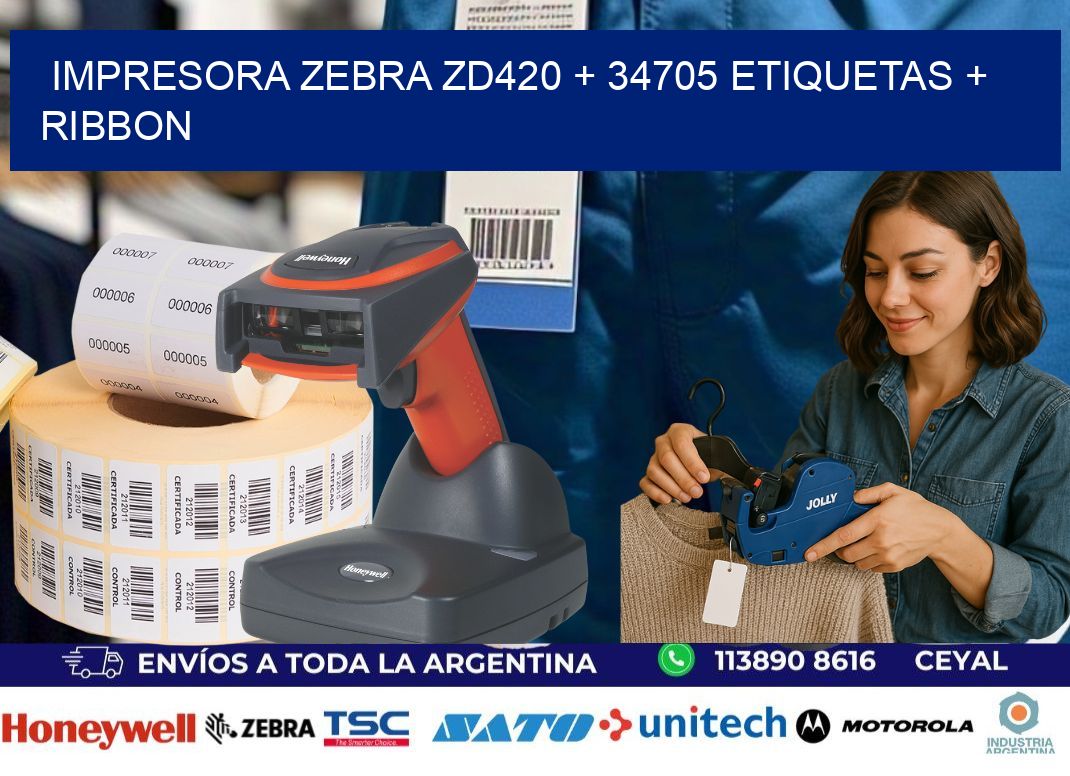 impresora zebra zd420 + 34705 etiquetas + ribbon