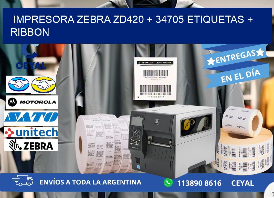 impresora zebra zd420 + 34705 etiquetas + ribbon