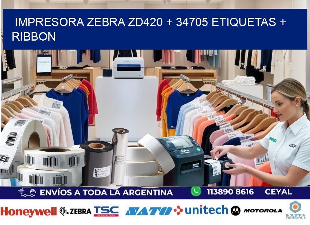 impresora zebra zd420 + 34705 etiquetas + ribbon