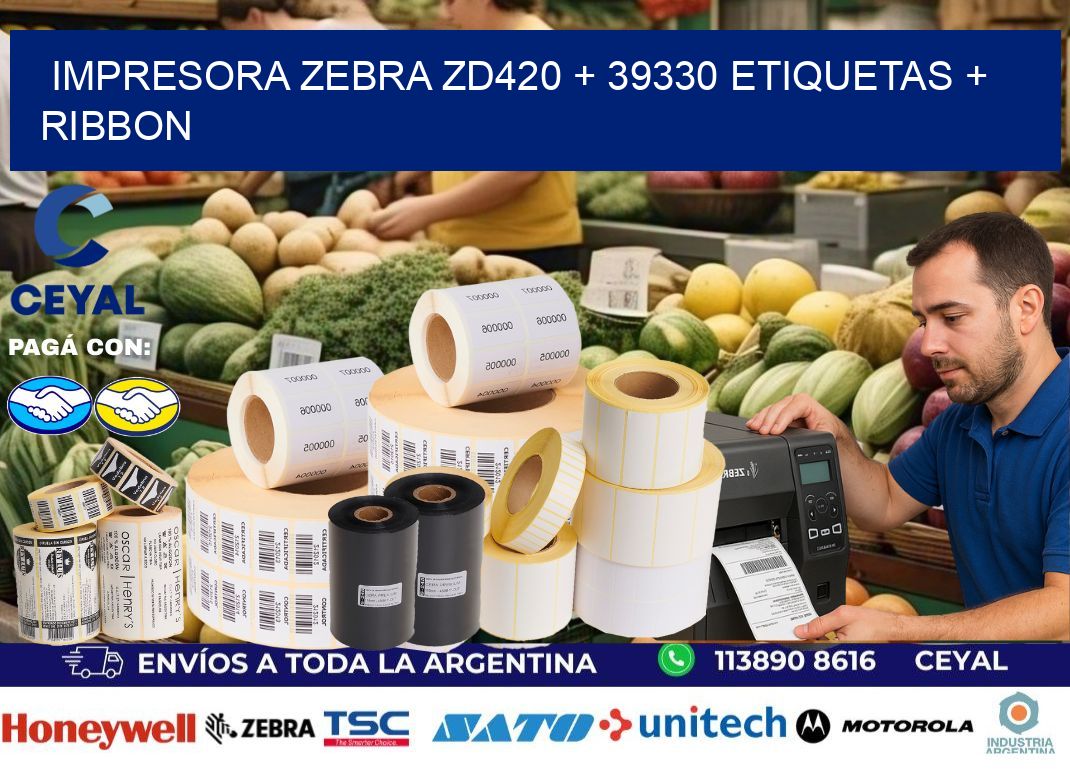 impresora zebra zd420 + 39330 etiquetas + ribbon