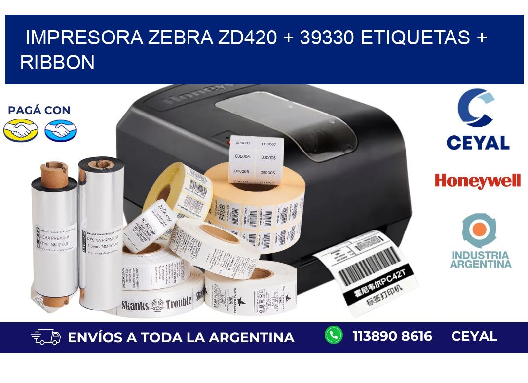 impresora zebra zd420 + 39330 etiquetas + ribbon