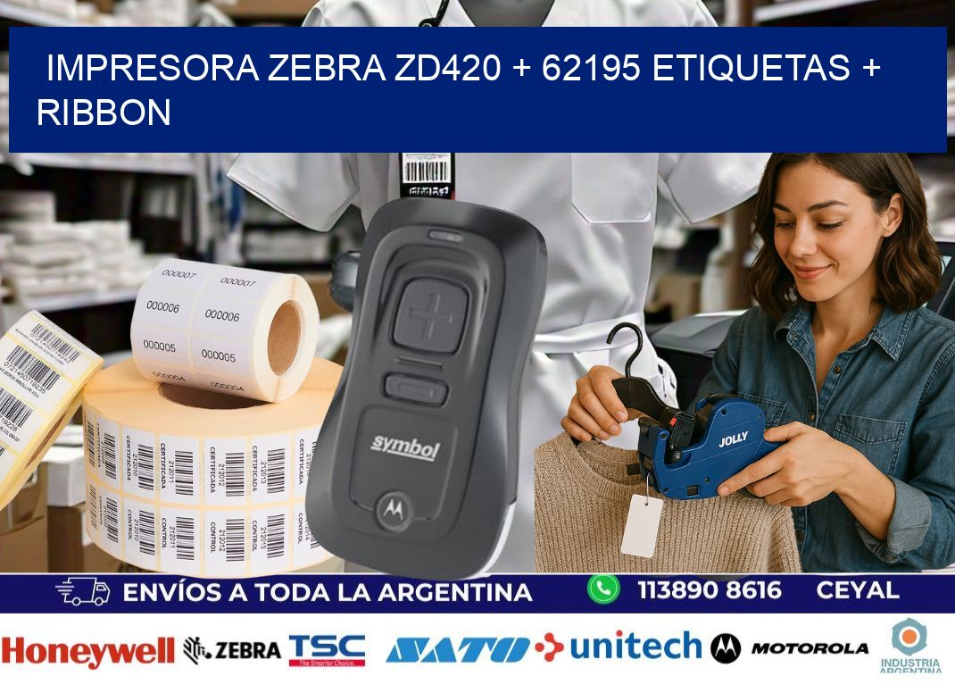 impresora zebra zd420 + 62195 etiquetas + ribbon