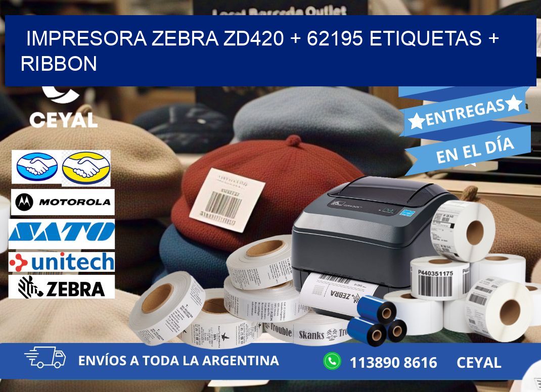 impresora zebra zd420 + 62195 etiquetas + ribbon