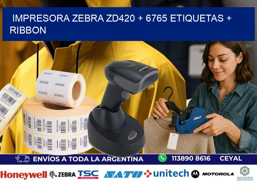 impresora zebra zd420 + 6765 etiquetas + ribbon