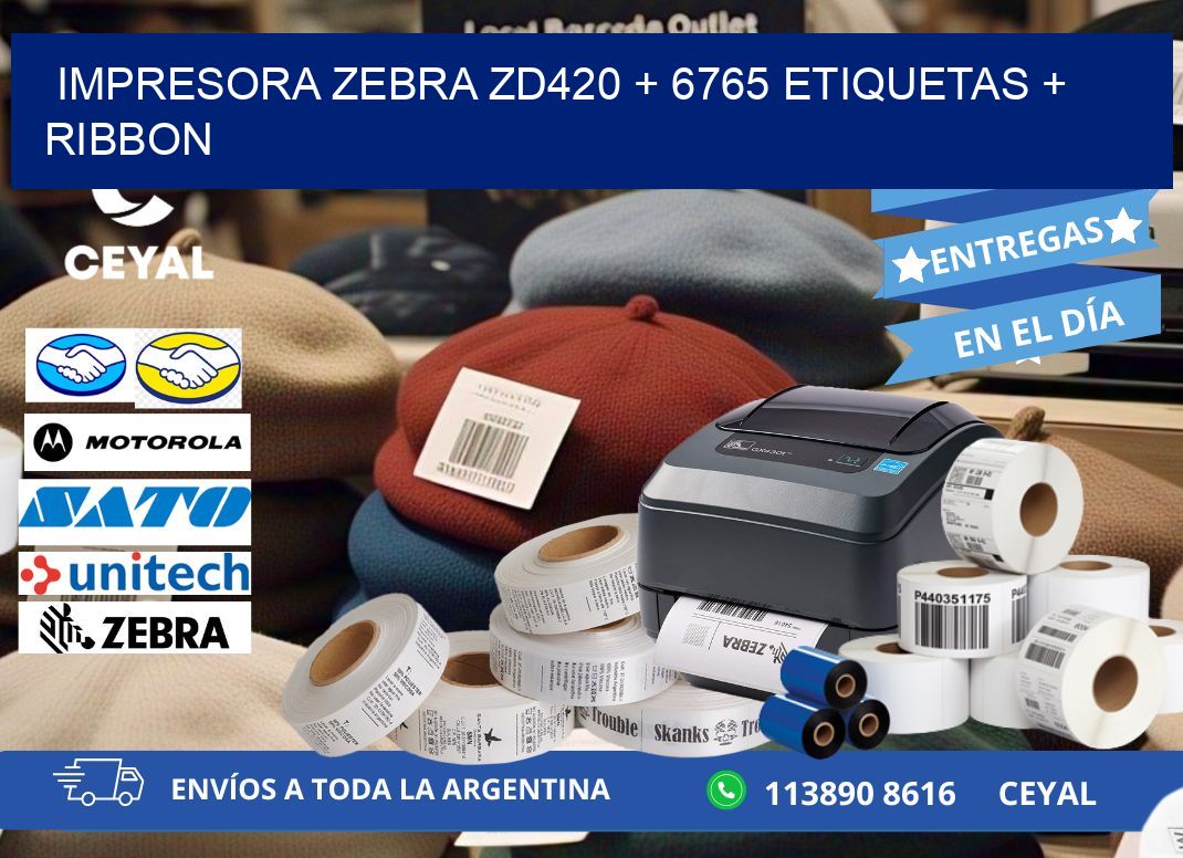 impresora zebra zd420 + 6765 etiquetas + ribbon