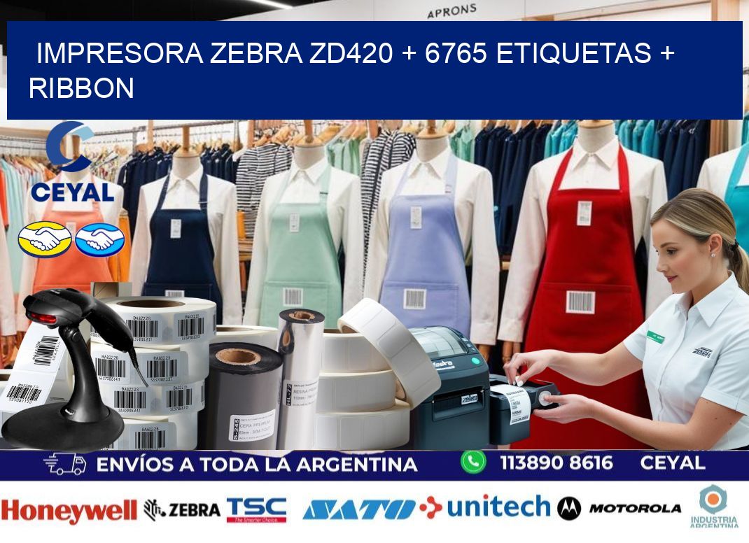 impresora zebra zd420 + 6765 etiquetas + ribbon