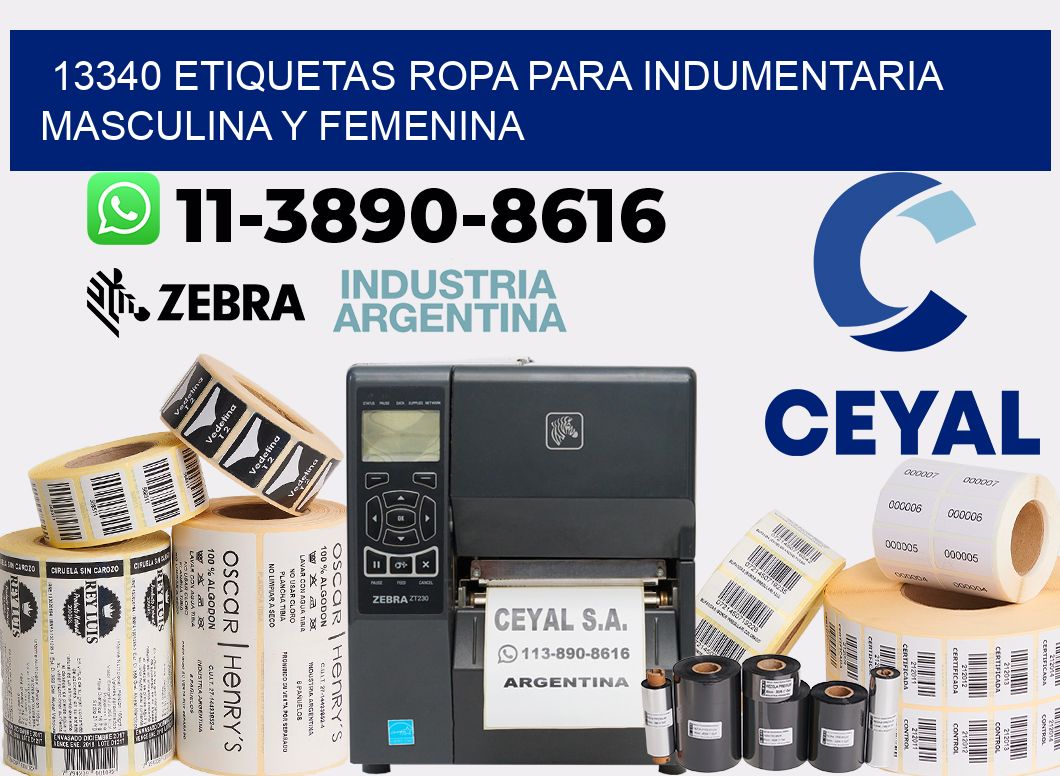13340 Etiquetas ropa para indumentaria masculina y femenina