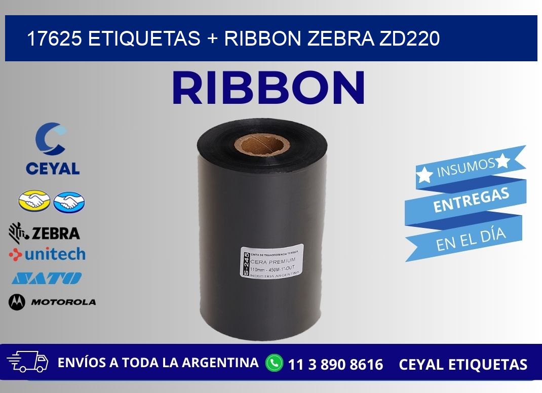 17625 etiquetas + ribbon zebra zd220