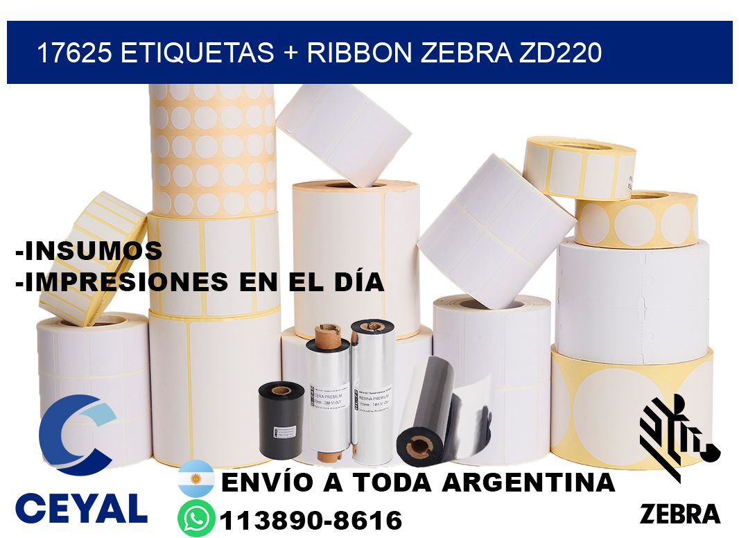 17625 etiquetas + ribbon zebra zd220