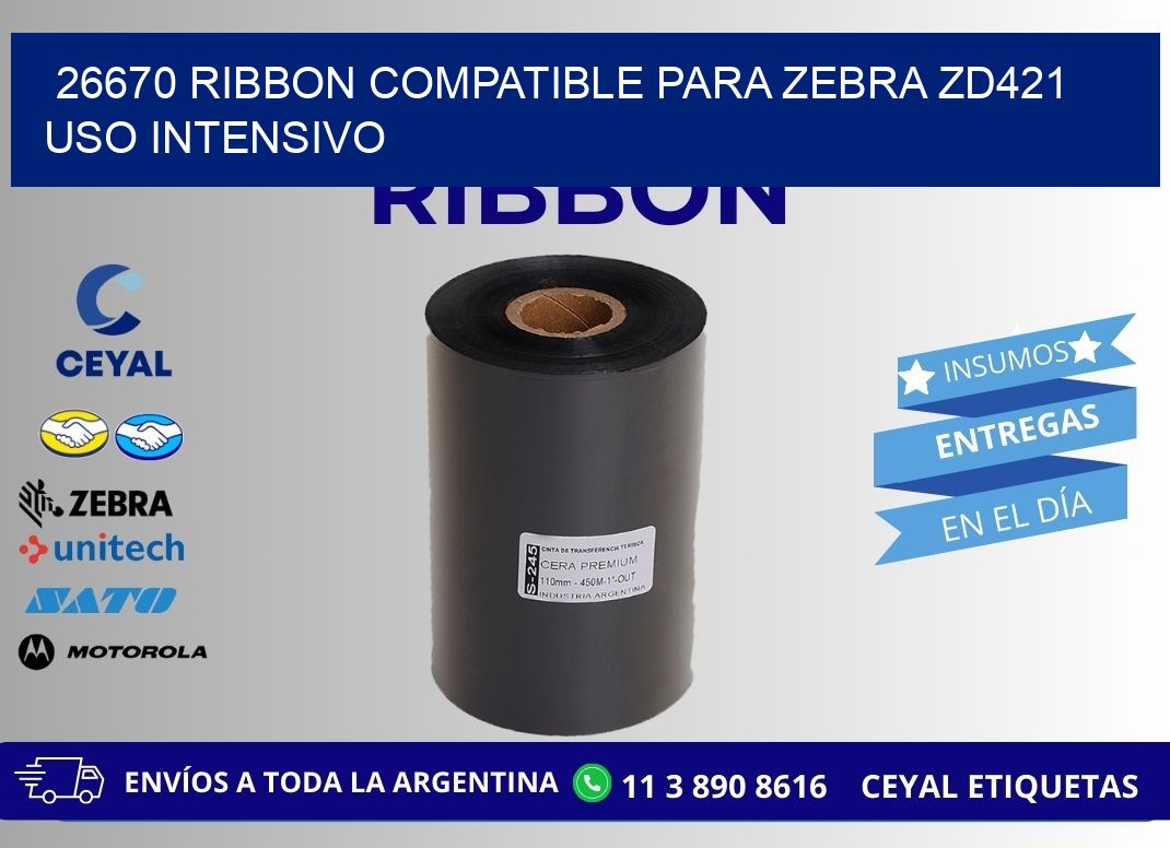 26670 ribbon compatible para zebra zd421 uso intensivo