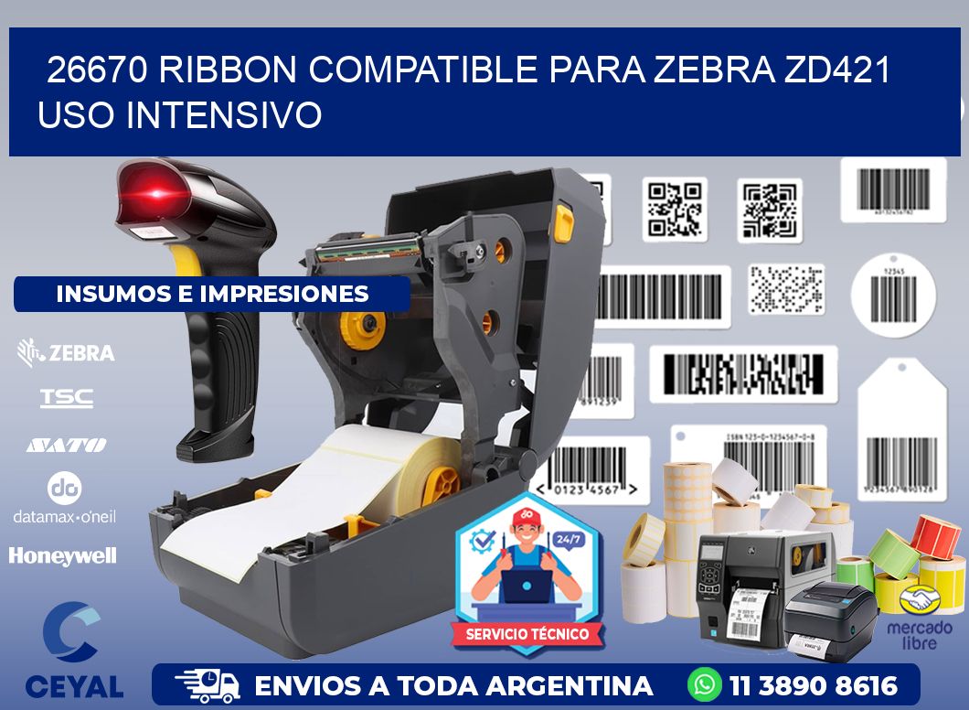 26670 ribbon compatible para zebra zd421 uso intensivo