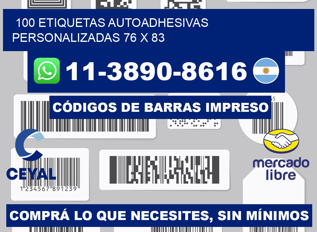 100 Etiquetas autoadhesivas personalizadas 76 x 83