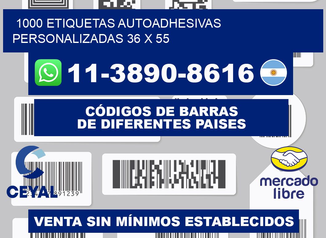 1000 Etiquetas autoadhesivas personalizadas 36 x 55