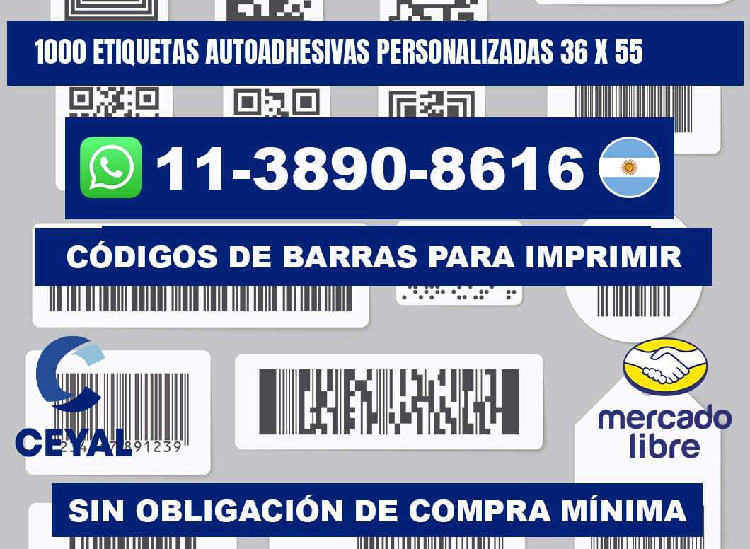 1000 Etiquetas autoadhesivas personalizadas 36 x 55