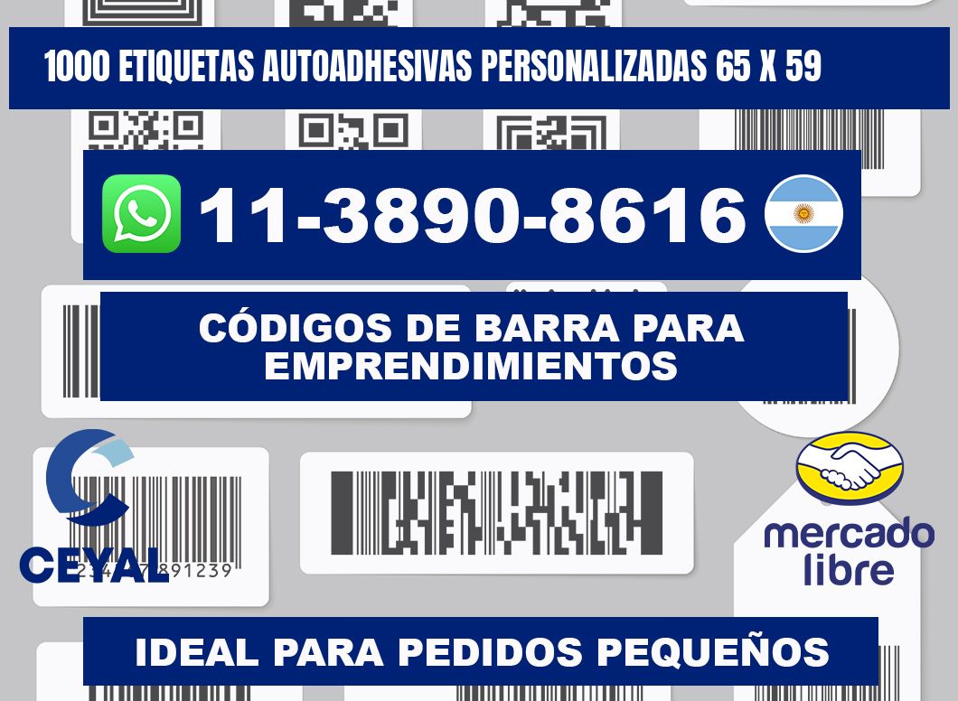 1000 Etiquetas autoadhesivas personalizadas 65 x 59