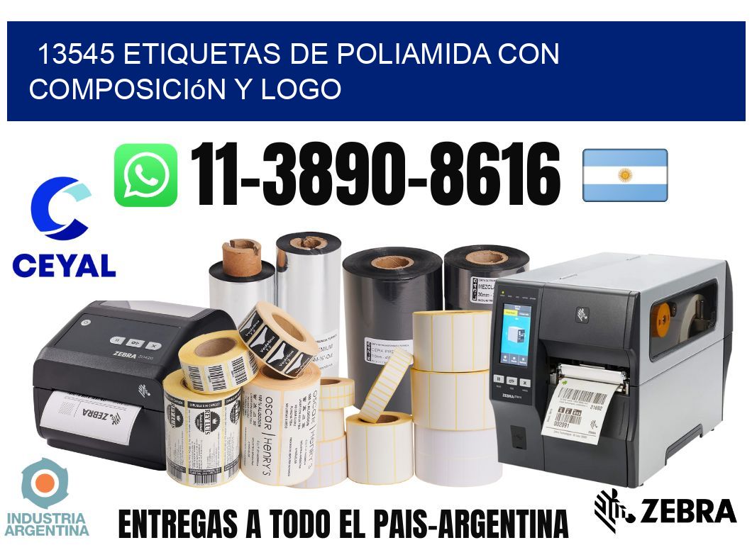 13545 Etiquetas de poliamida con composición y logo