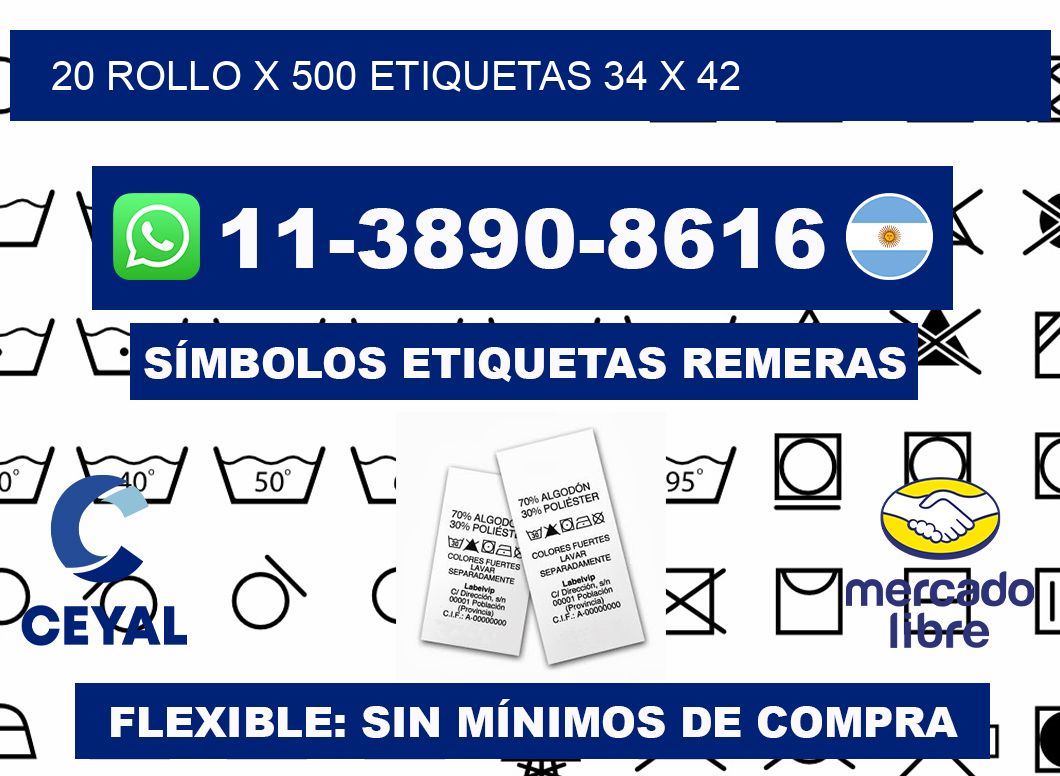 20 rollo x 500 etiquetas 34 x 42