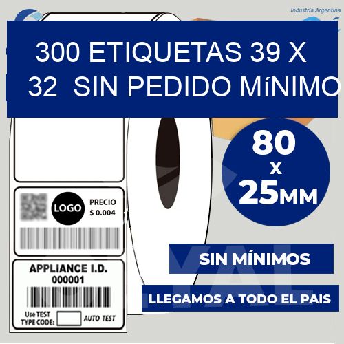 300 etiquetas 39 x 32  Sin pedido mínimo