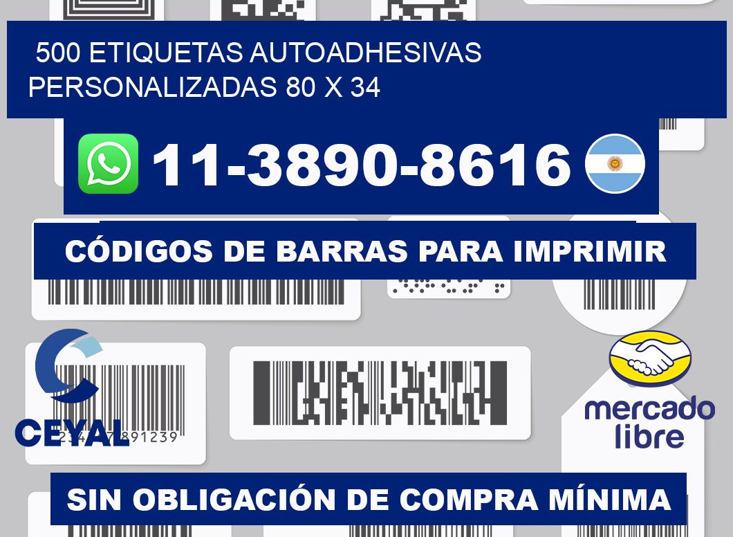 500 Etiquetas autoadhesivas personalizadas 80 x 34