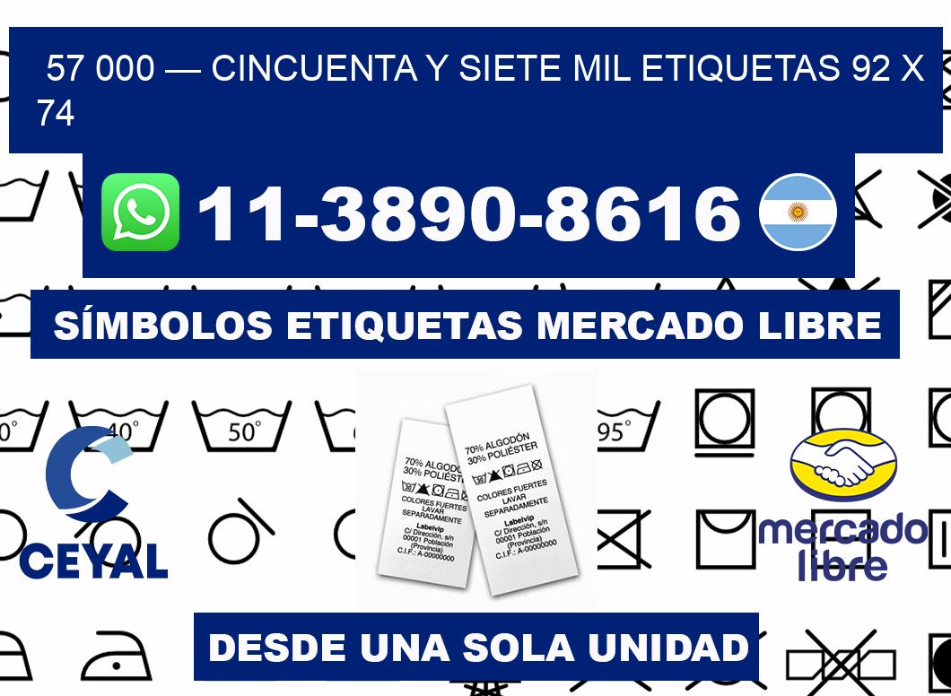 57 000 — cincuenta y siete mil etiquetas 92 x 74