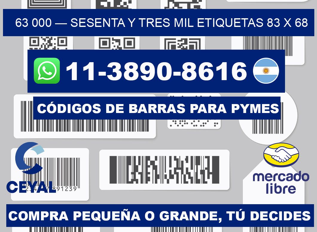 63 000 — sesenta y tres mil etiquetas 83 x 68