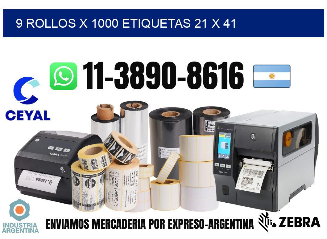 9 rollos x 1000 etiquetas 21 x 41