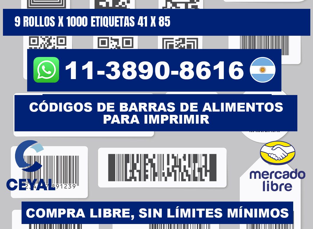 9 rollos x 1000 etiquetas 41 x 85